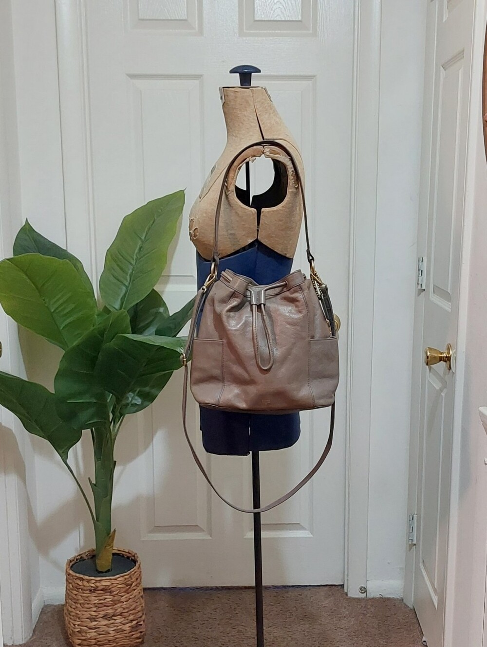 Fossil Stone Leather Drawstring Crossbody/Shoulder Bag